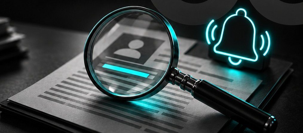 Lupa sobre el perfil de un cliente junto a una alerta